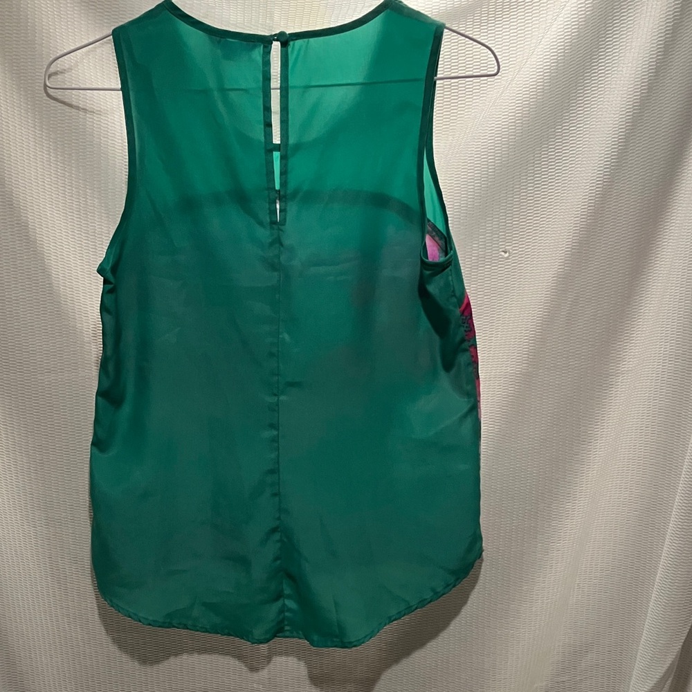 L'Amour Green Floral Mesh-Panel Tank with Pink Accents - Picture 4 of 9